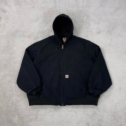 Black Carhartt hooded active jacket 3XL canvas bomber American