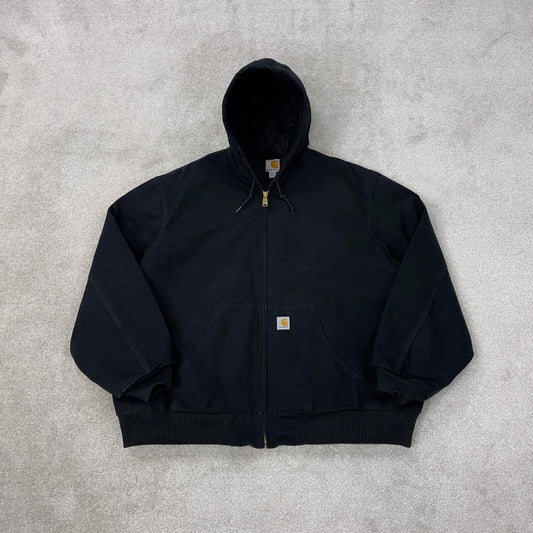 Black Carhartt hooded active jacket 3XL canvas bomber American