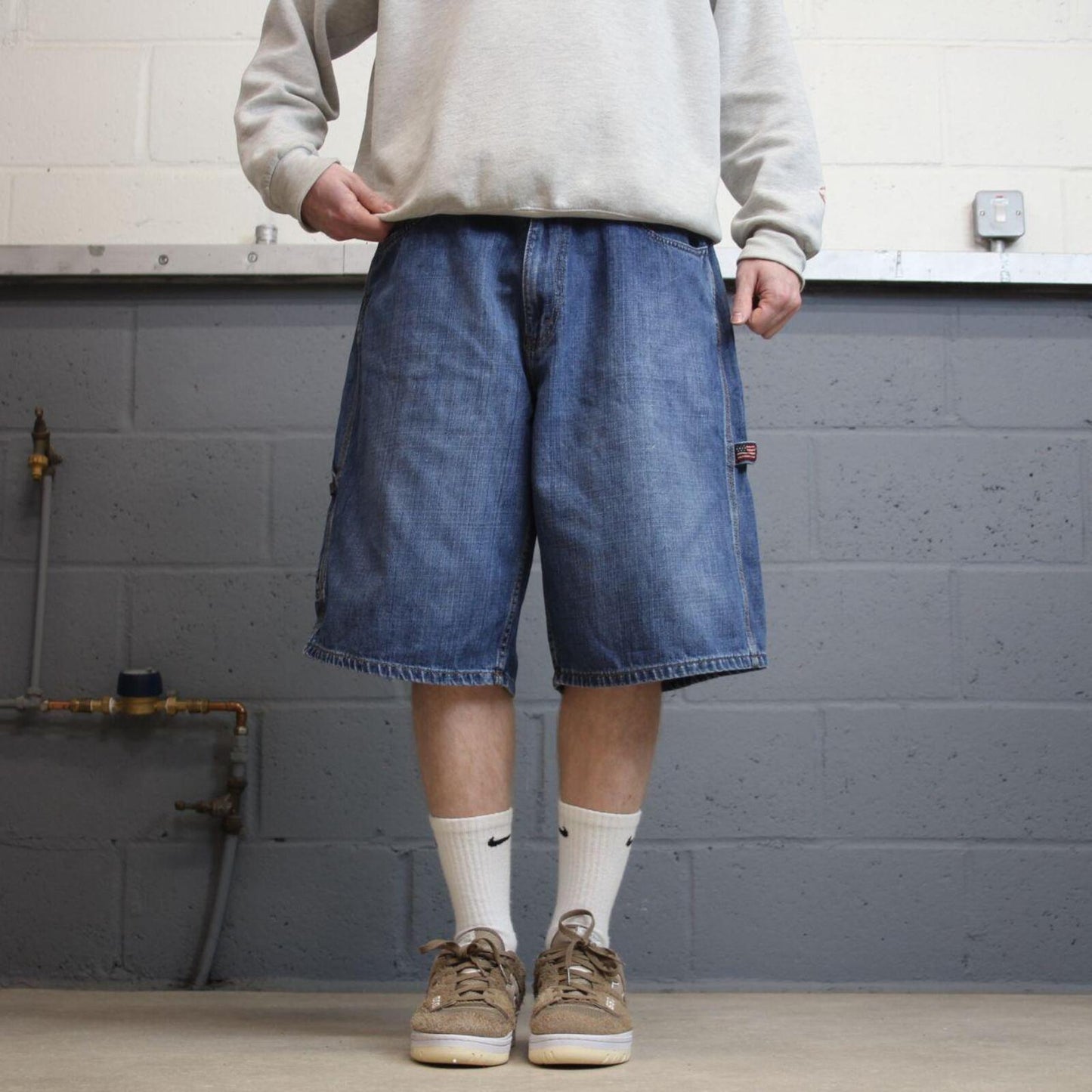 Baggy carpenter shorts skater style blue U.S. POLO ASSN loose leg summer festival shorts