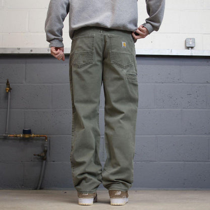 Vintage Y2K Carhartt carpenter jeans faded green Straight leg relaxed fit canvasy skate cargo pants