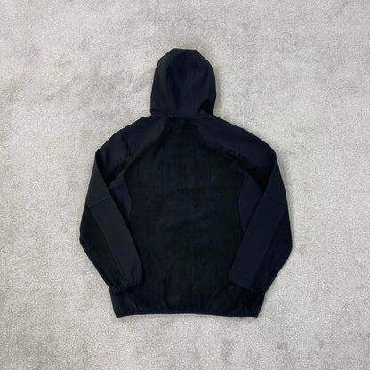 Black Reebok technical fleece jacket Medium y2k style hooded full zip embroidere hoodie