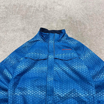 Y2K Columbia waterproof windbreaker jacket blue Patterned technical coat with pockets