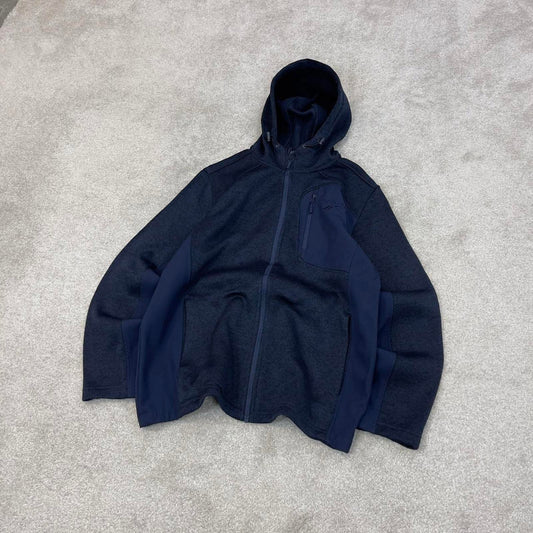 Navy Reebok technical fleece Large y2k style hooded full zip embroidered logo hoodie