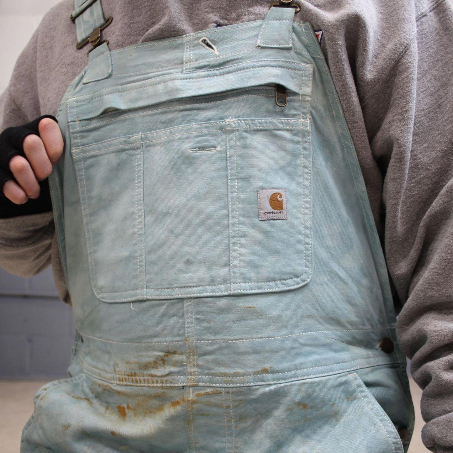 Vintage Carhartt dungarees women’s medium 8/10 bleached blue overalls utility worker festival