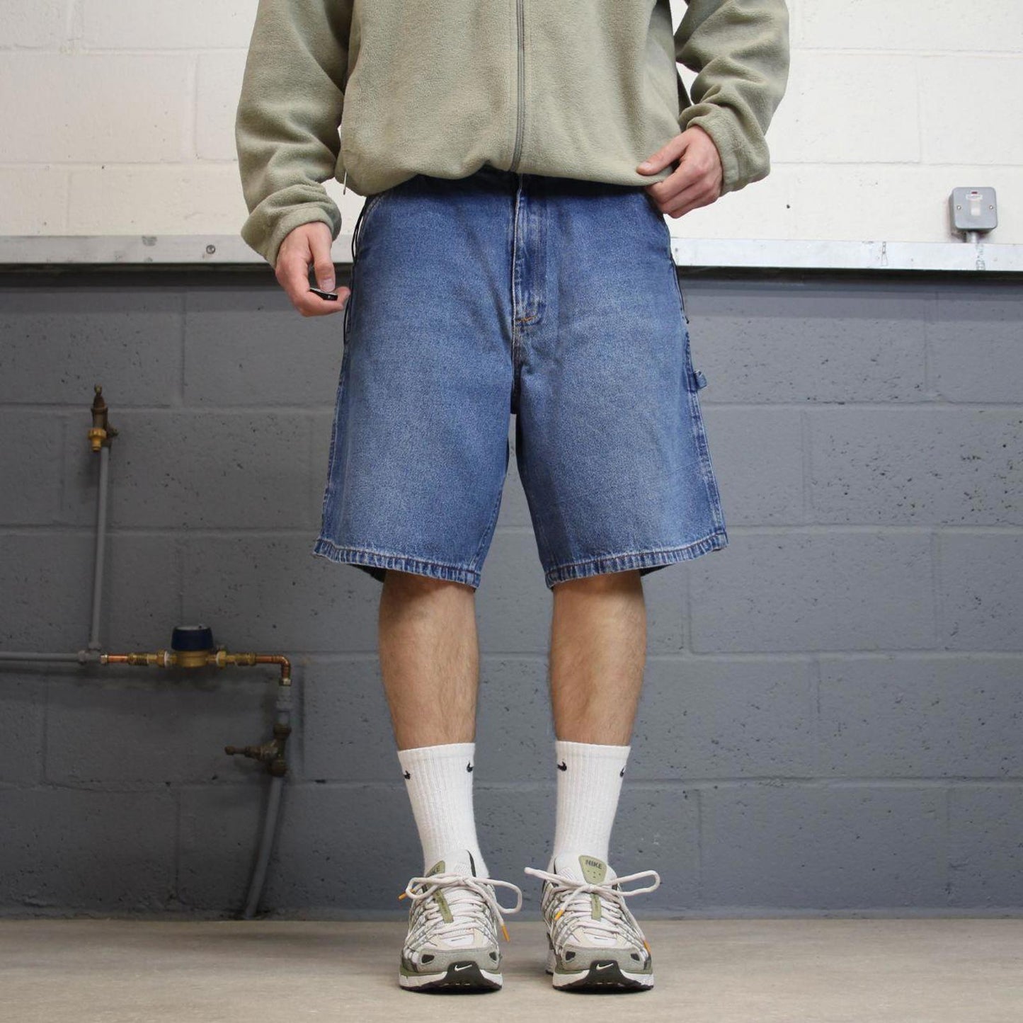 Vintage Y2k baggy carpenter shorts skater style blue Denim wide leg summer festival jorts