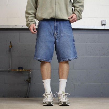 Vintage Y2k baggy carpenter shorts skater style blue Denim wide leg summer festival jorts
