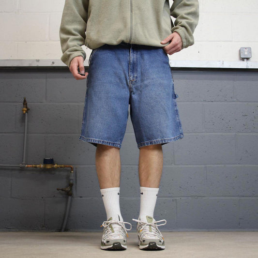 Vintage Y2k baggy carpenter shorts skater style blue Denim wide leg summer festival jorts