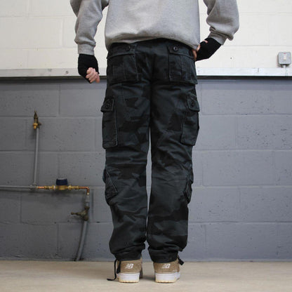 Camo cargo pants W30L31 navy grey camouflage straight y2k style carpenter trousers