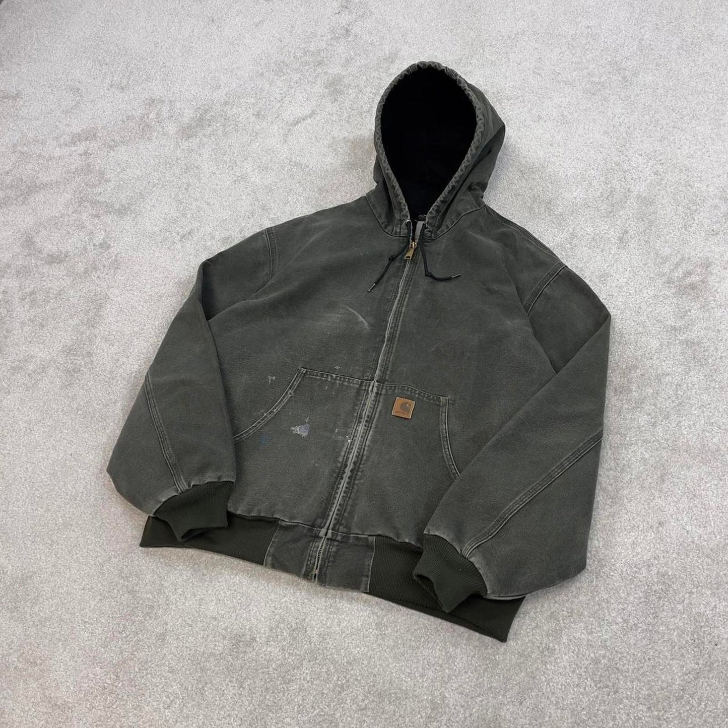 Vintage Green Carhartt hooded active jacket 2XL canvas 90s style skater bomber J25 MOS