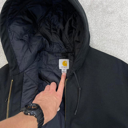 Black hooded Carhartt active jacket M 90s style canvasy skater bomber