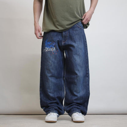 Blue G Unit jeans W38 L32 wide leg 90s style print design jeans