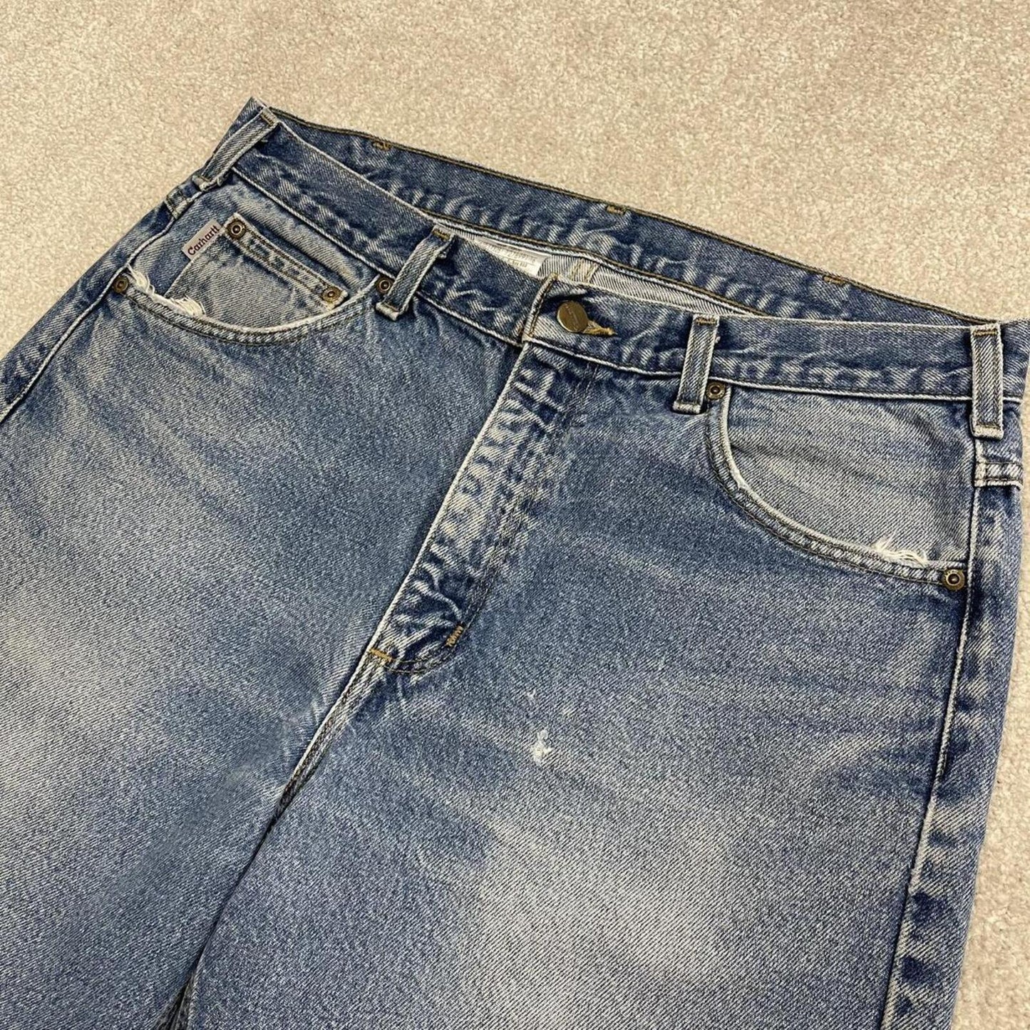 Carhartt denim shorts y2k faded blue Loose skater style work jorts