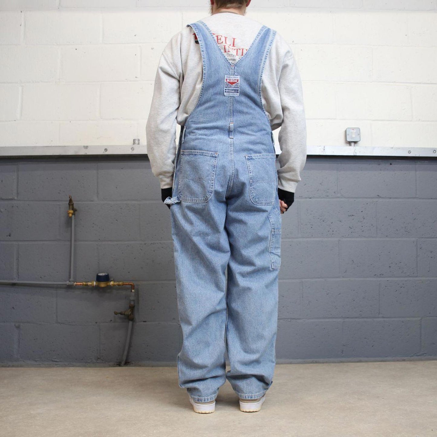 Vintage y2k baggy denim Dungarees loose leg blue Ikeda workwear bib & brace overalls utility