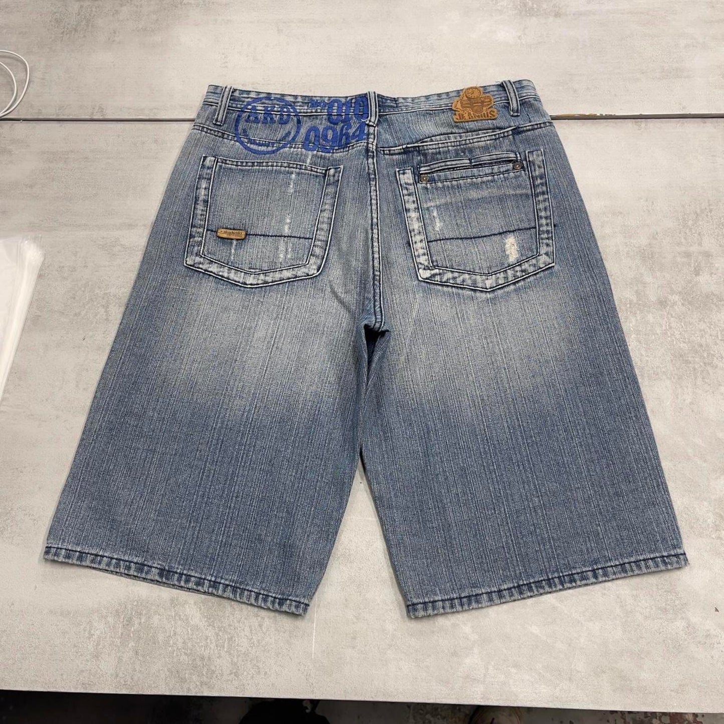 Baggy Akademiks jorts W38 loose denim Y2K print design shorts