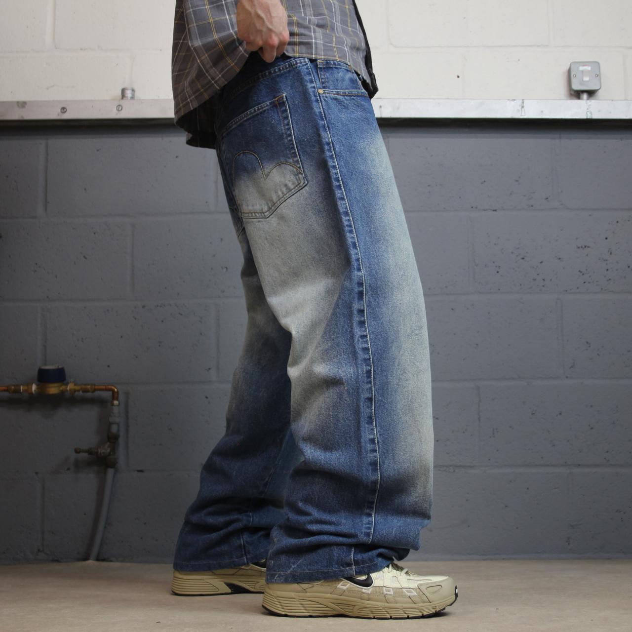 Y2K baggy jeans washed blue denim W36L31 Qruel wide leg surf style pants
