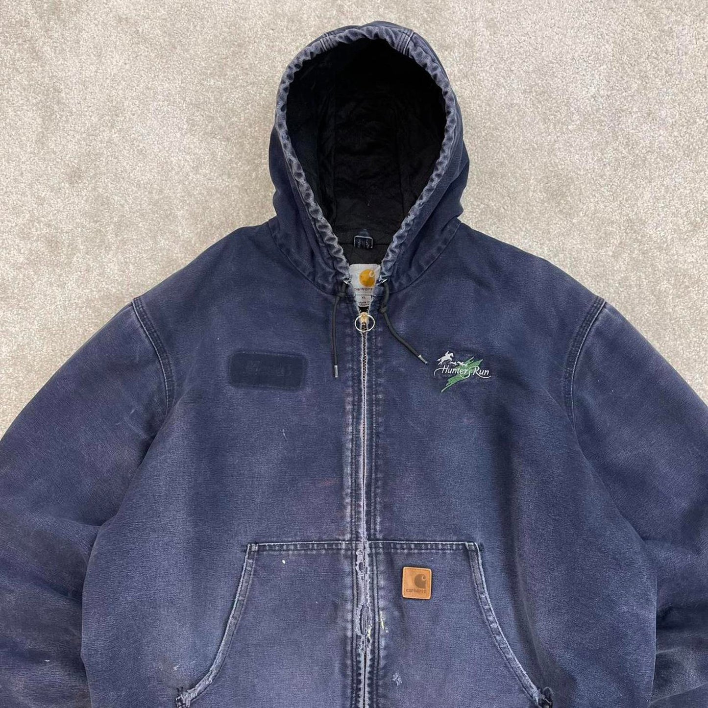 Vintage navy Carhartt hooded active jacket XL technical canvas 90s style skater bomber