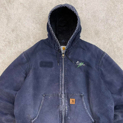 Vintage navy Carhartt hooded active jacket XL technical canvas 90s style skater bomber