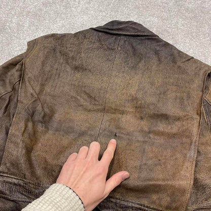 Vintage leather flight aviator bomber jacket brown Fiori boxy genuine leather A-2 style flying coat