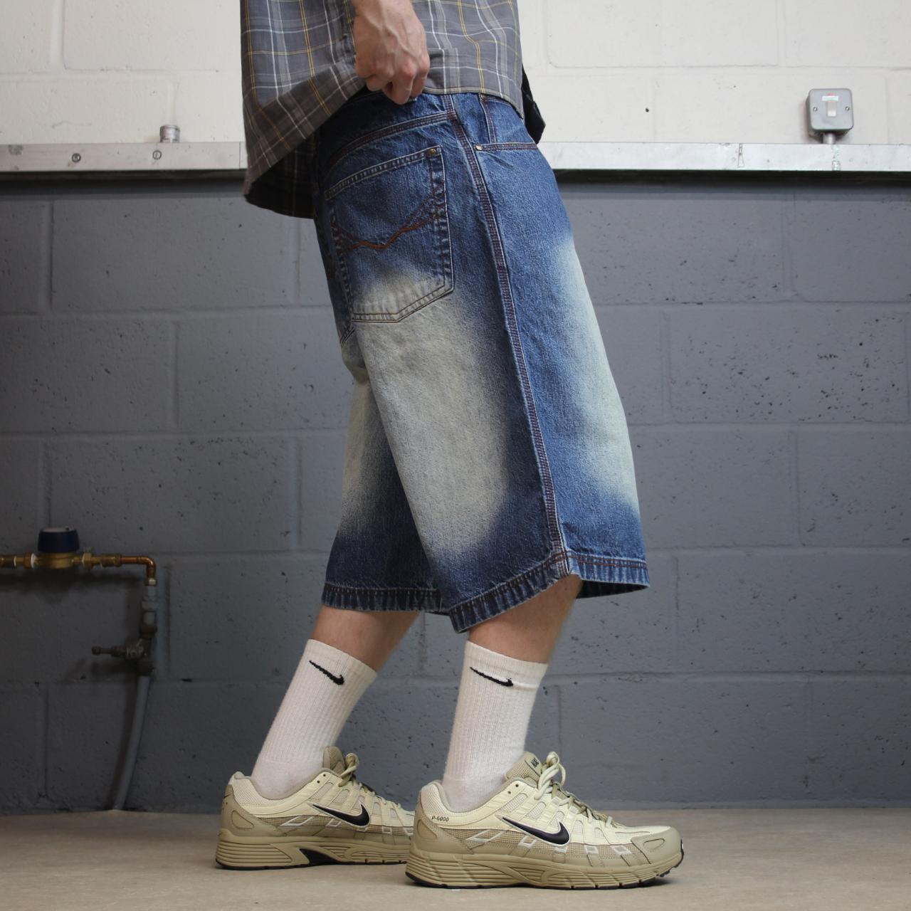 Jordan Craig long baggy denim shorts y2k blue Loose fit surf style summer festival jorts