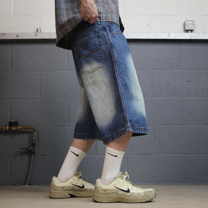 Jordan Craig long baggy denim shorts y2k blue Loose fit surf style summer festival jorts