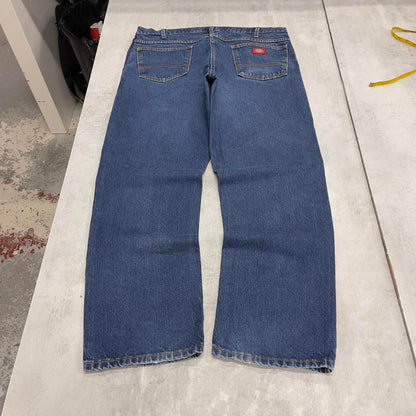 Baggy Dickies jeans W38L32 loose blue denim vintage 90s skater style workwear 5 pocket pants patch
