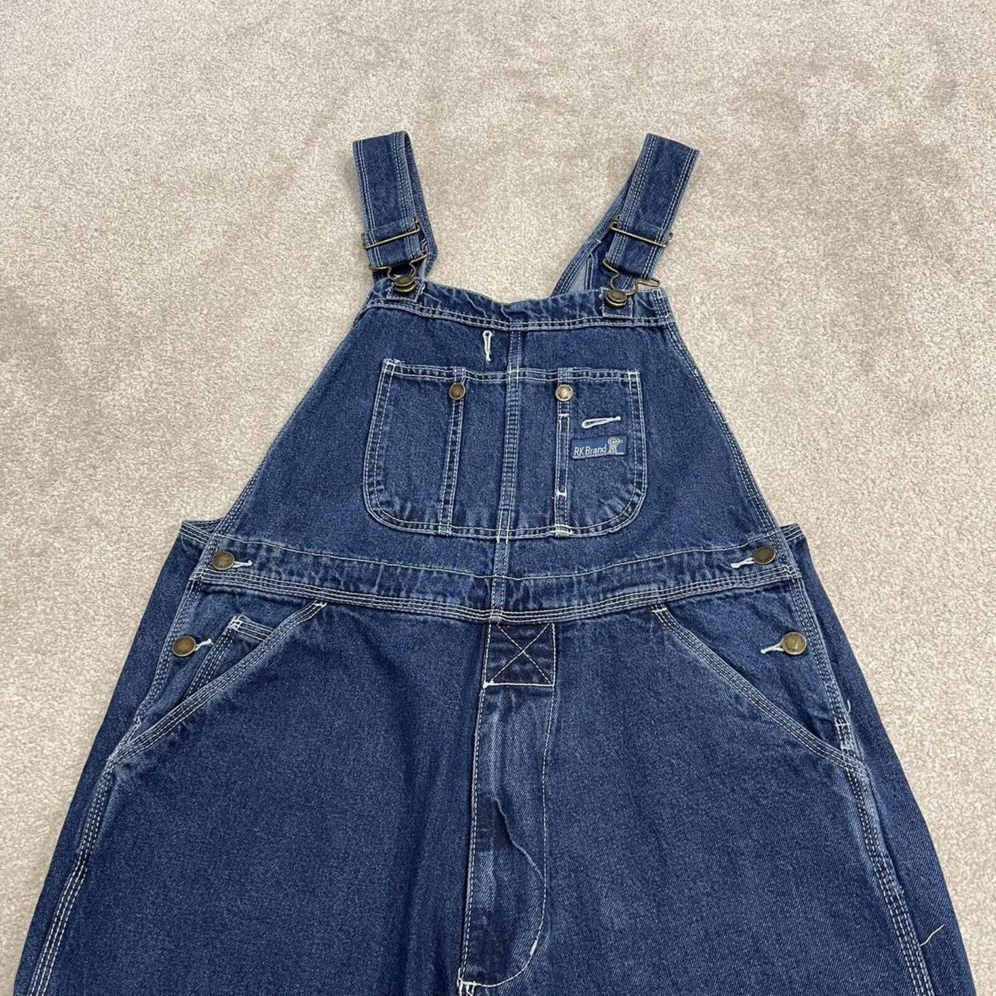 Baggy denim dungarees RK Brand blue Vintage farmer bib & brace utility overalls