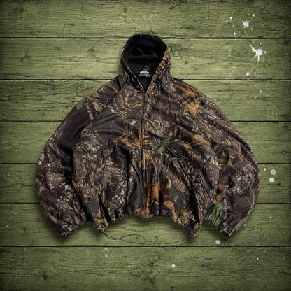 Winchester camo windbreaker fleece jacket khaki Full zip y2k adjustable hooded Mossy Oak camouflage