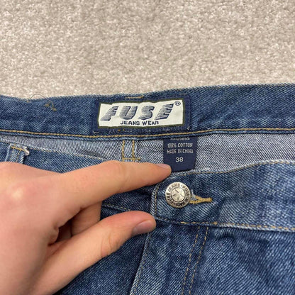 Y2k baggy carpenter jorts denim skater style blue FUSE wide leg summer festival jean shorts