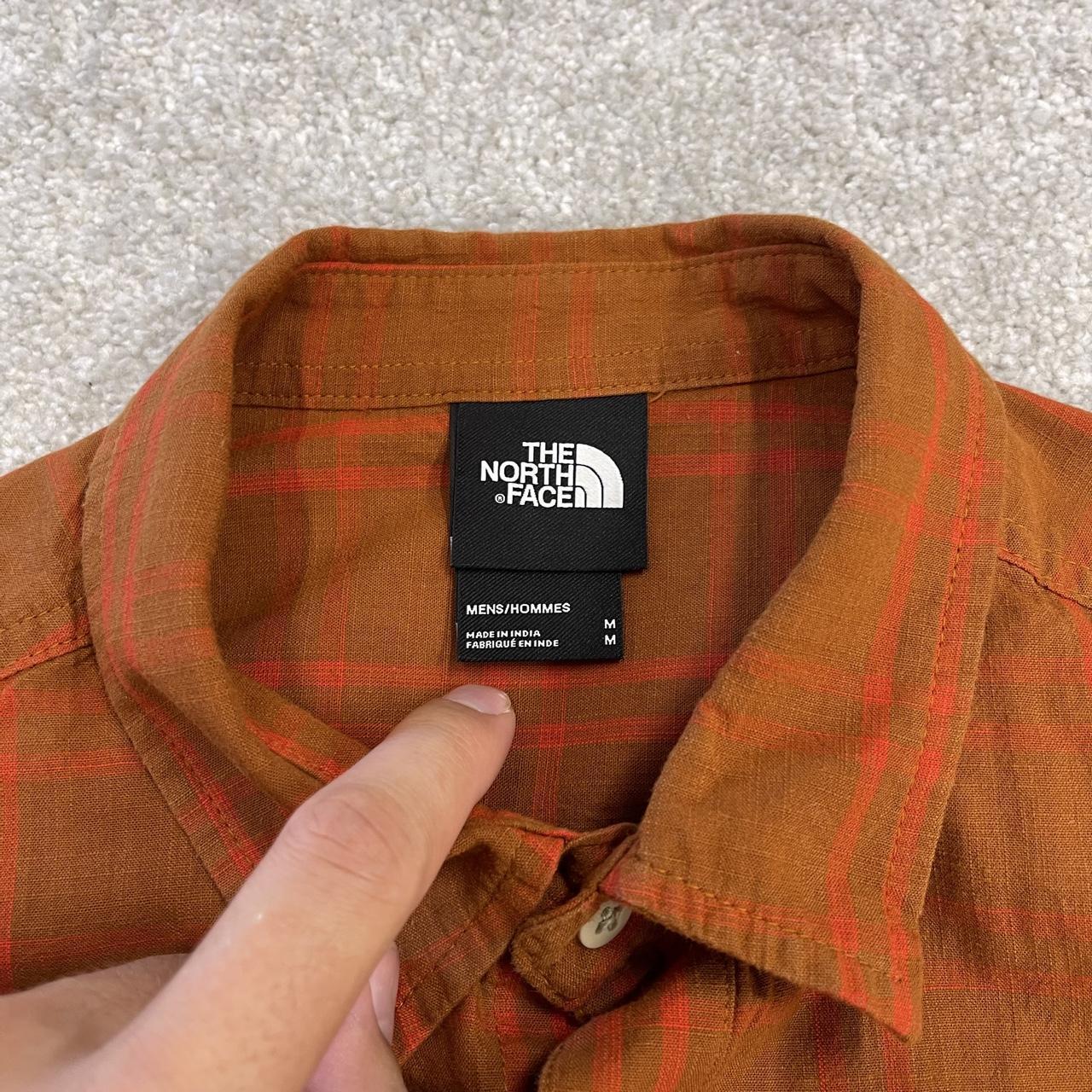 North Face checkered short sleeve shirt y2k orange TNF surf style check shirt summer festival