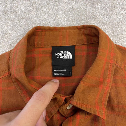 North Face checkered short sleeve shirt y2k orange TNF surf style check shirt summer festival