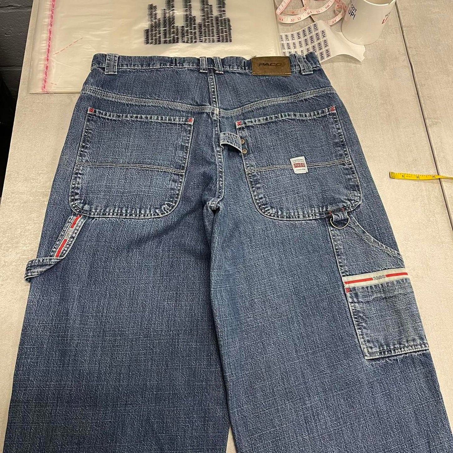 Baggy Paco carpenter jeans W34L31 wide leg denim embroidered y2k skate style pants loose
