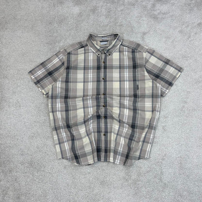 Beige checkered Columbia technical shirt XL men's short sleeve button up autumn y2k style