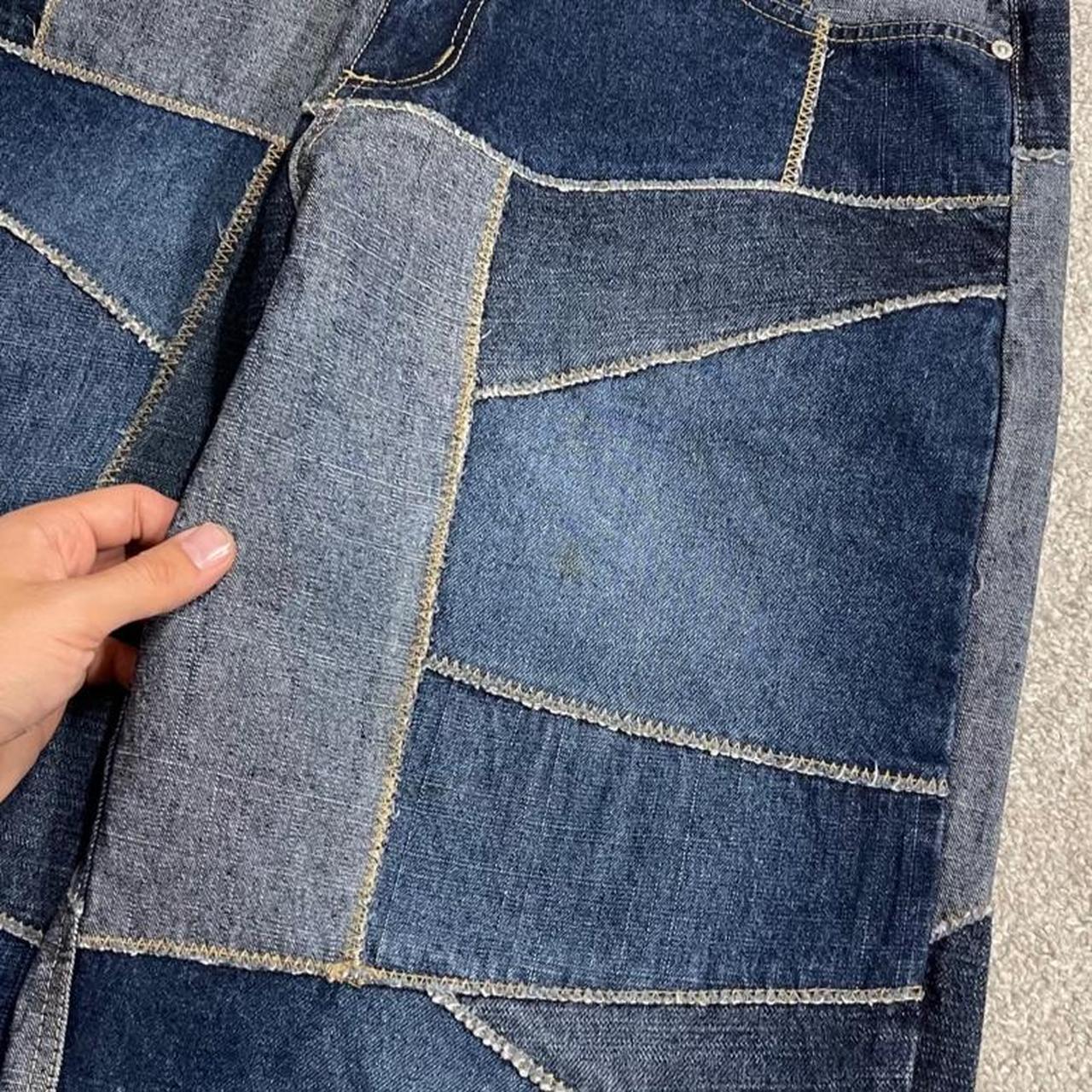 Vibes baggy patchwork jeans y2k blue colour block denim wide leg fit skater pants