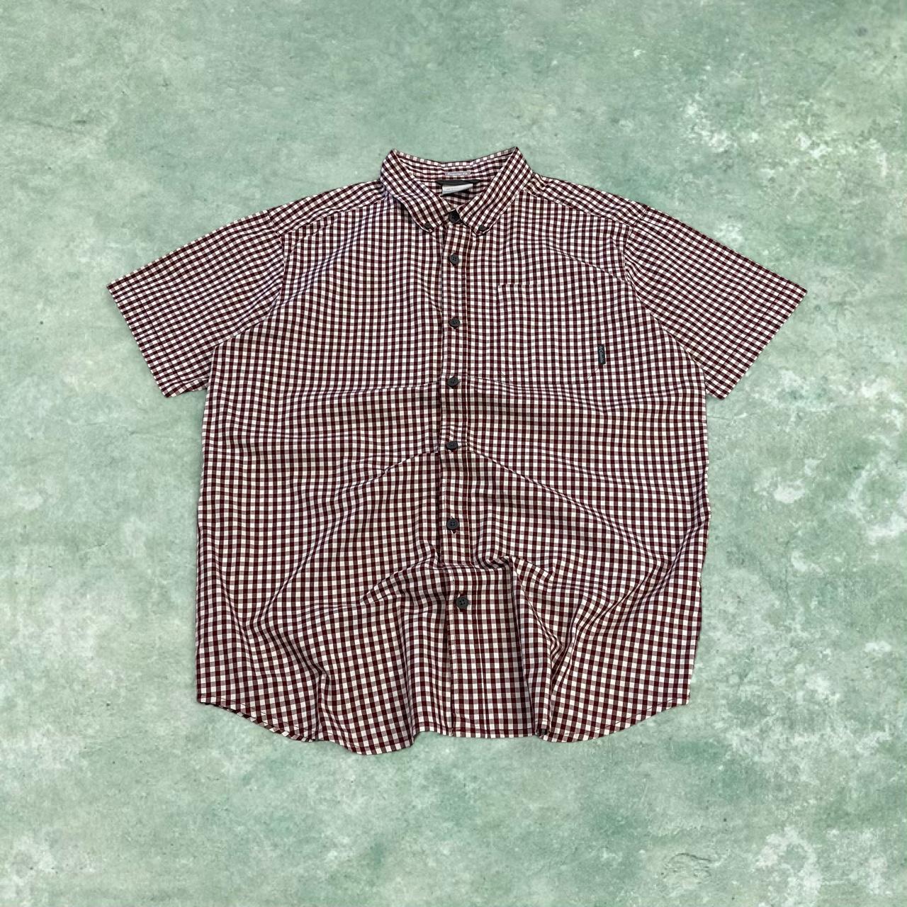 Columbia checkered short sleeve shirt red Y2K surf style check shirt summer holiday