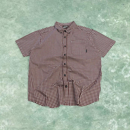 Columbia checkered short sleeve shirt red Y2K surf style check shirt summer holiday