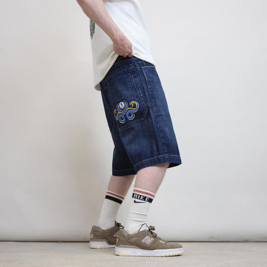 JNCO Serpent 8 Ball shorts W32 loose denim skater 90s style large design hip hop
