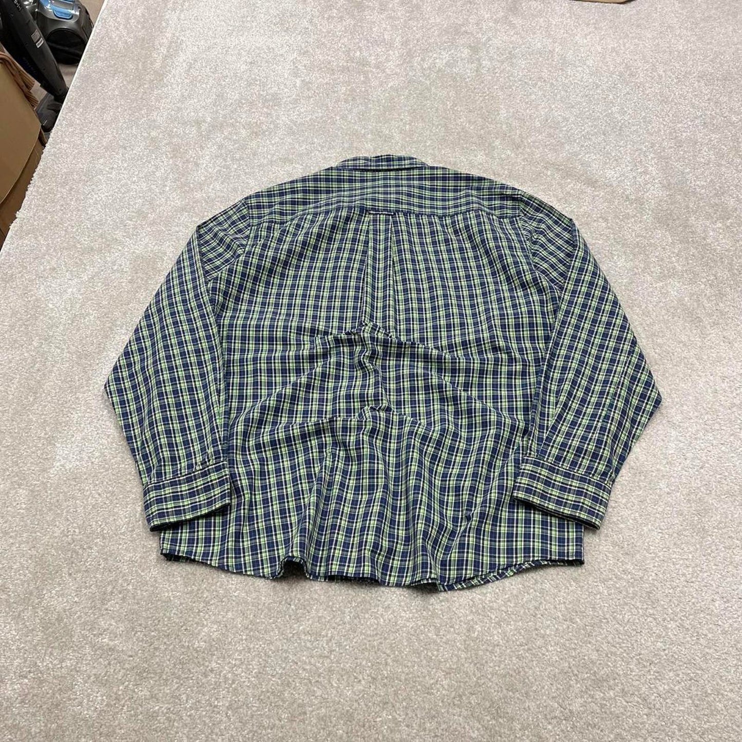 Green navy checkered Chaps technical shirt L men's long sleeve button up autumn y2k style