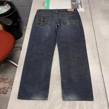 Blue USA Rugby embroidered jeans W38 L30 loose y2k embroidered design hip hop jeans