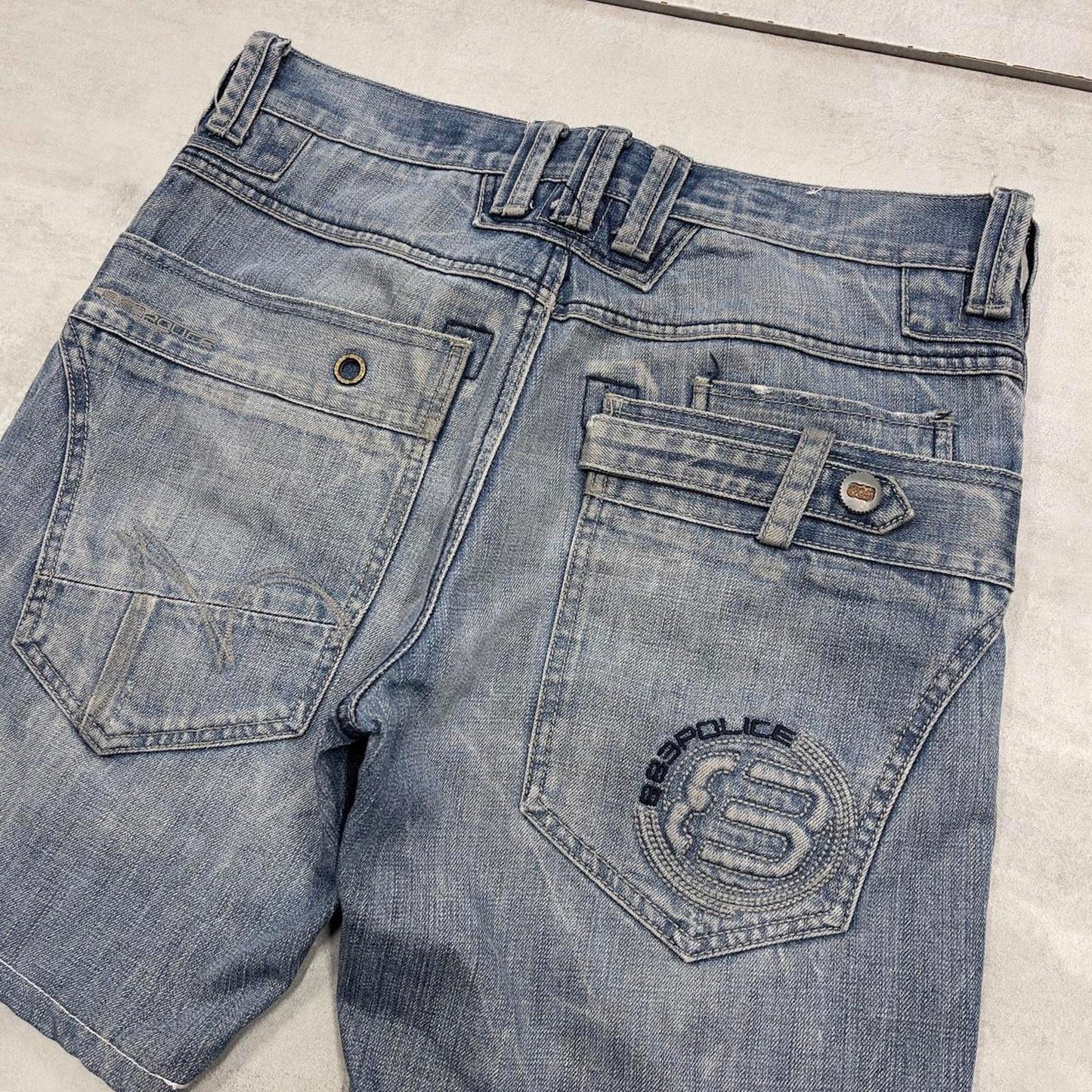 Y2K Denim Police jorts W32 00s style embroidered summer festival shorts