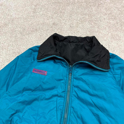 00s Columbia reversible windbreaker jacket M women's padded y2k bomber style turquoise black coat
