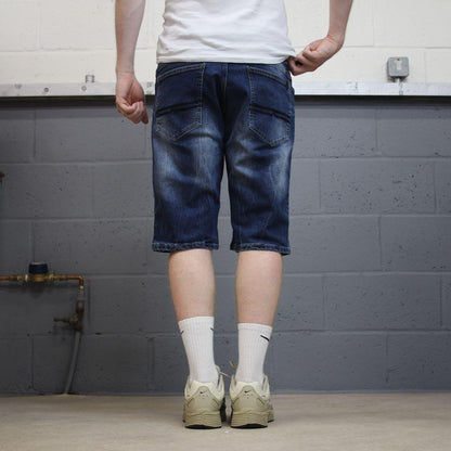 Y2K embroidered denim shorts blue Buffalo David Bitton 5 pocket stretch jorts summer festival