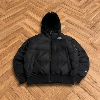 North face 550 puffer jacket women’s black fur hood winter TNF down coat