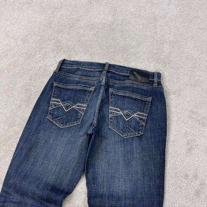 Blue BKE jeans W32L32 slim straight y2k 00s style jeans embroidered stitch detail