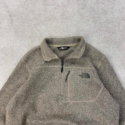 Beige North Face 1/4 zip fleece pullover Large y2k style autumn thick fall embroidered TNF