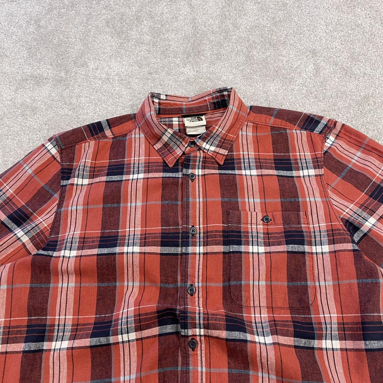 North Face checkered short sleeve shirt y2k red TNF surf style check shirt summer festival