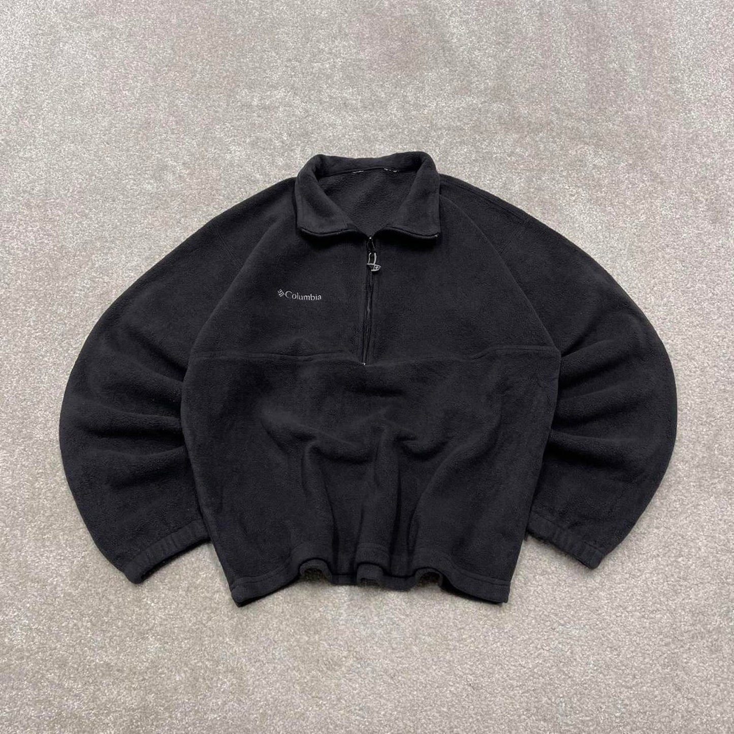 00s Columbia technical fleece boxy cropped S men's black 1/4 zip up y2k style autumn