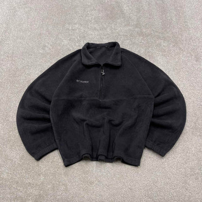 00s Columbia technical fleece boxy cropped S men's black 1/4 zip up y2k style autumn
