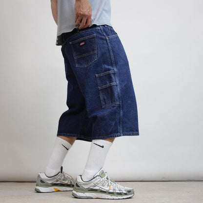 Mens Baggy Dickies carpenter shorts W38 thick blue denim jorts long over knee