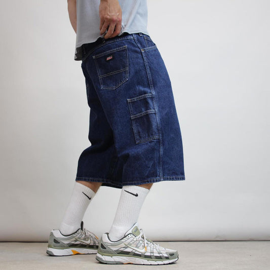 Mens Baggy Dickies carpenter shorts W38 thick blue denim jorts long over knee