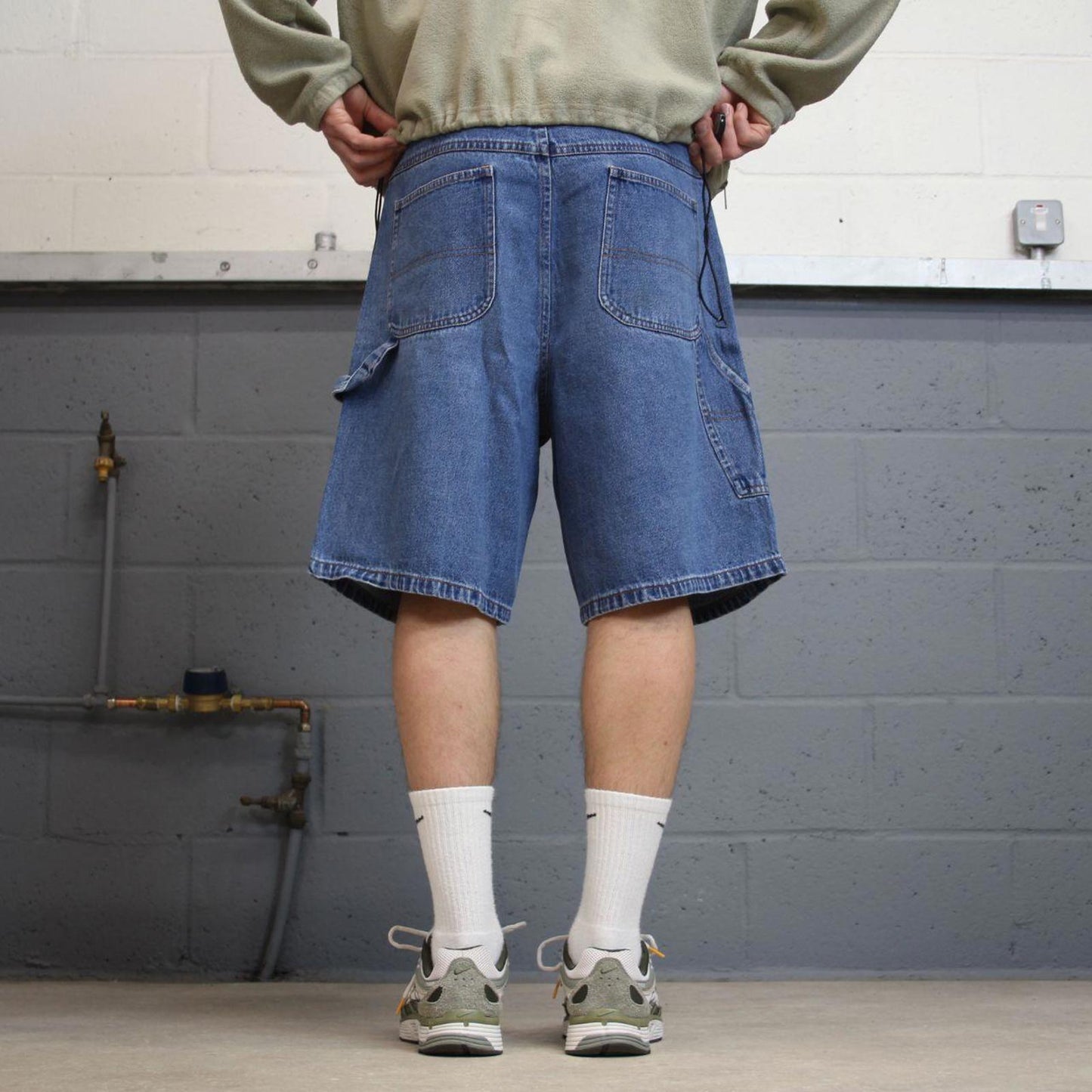 Vintage Y2k baggy carpenter shorts skater style blue Denim wide leg summer festival jorts